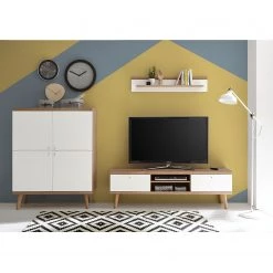 Norrwood Ensemble TV Gyland VI (3 éléments) - Blanc matt / Imitation chêne Riviera