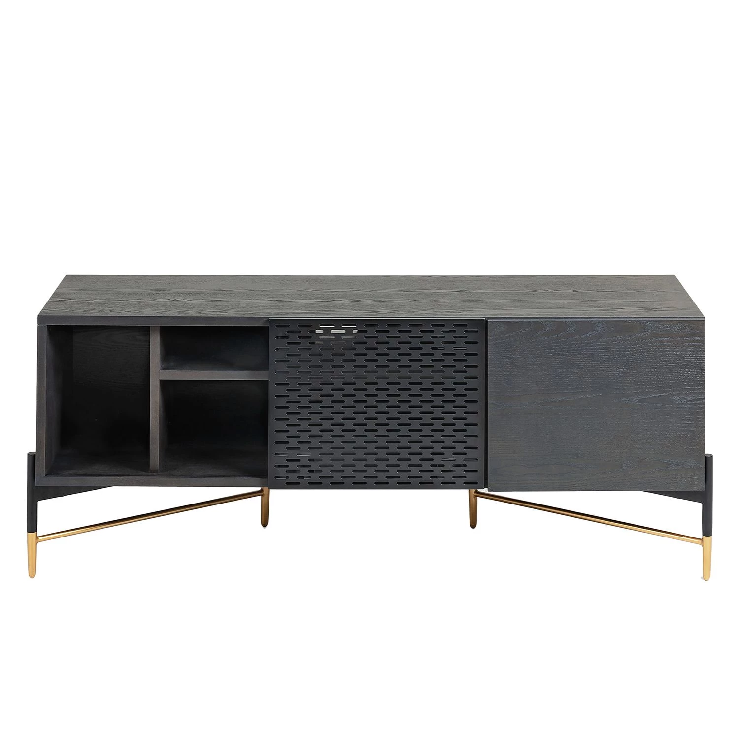 Jack & Alice Meuble TV Cabral - Frêne noir / Doré 5 Jack & Alice Meuble TV Cabral - Frêne noir / Doré – Image 3