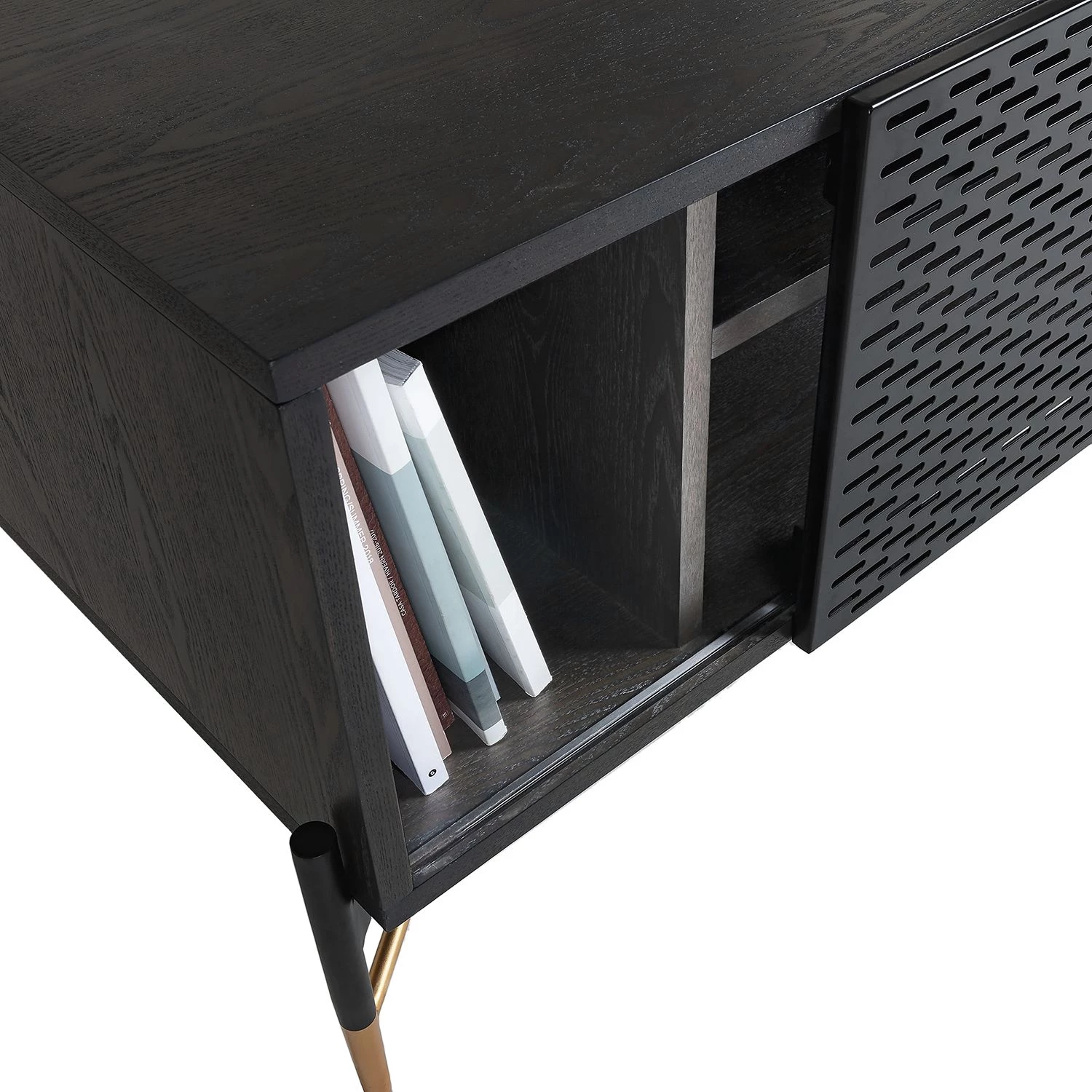 Jack & Alice Meuble TV Cabral - Frêne noir / Doré 7 Jack & Alice Meuble TV Cabral - Frêne noir / Doré – Image 5