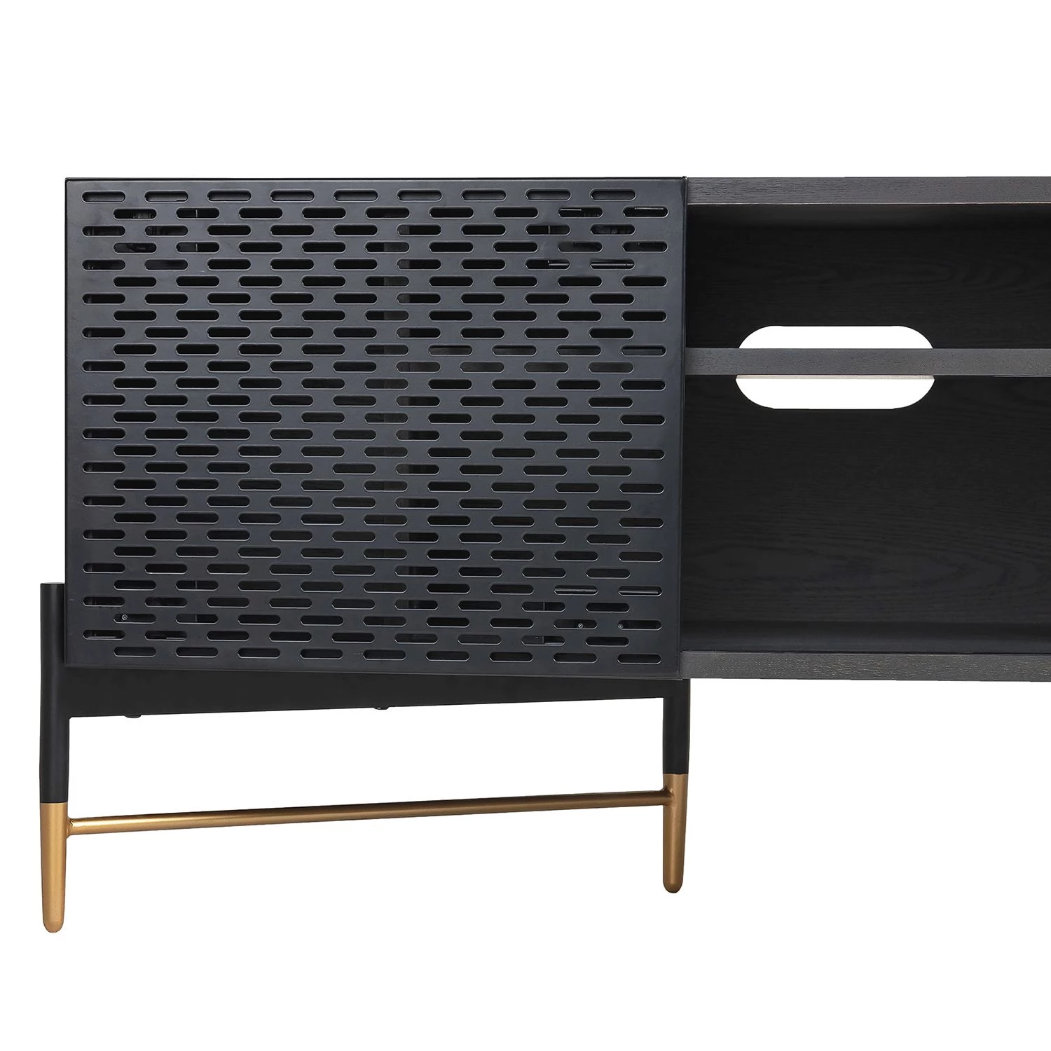 Jack & Alice Meuble TV Cabral - Frêne noir / Doré 9 Jack & Alice Meuble TV Cabral - Frêne noir / Doré – Image 7