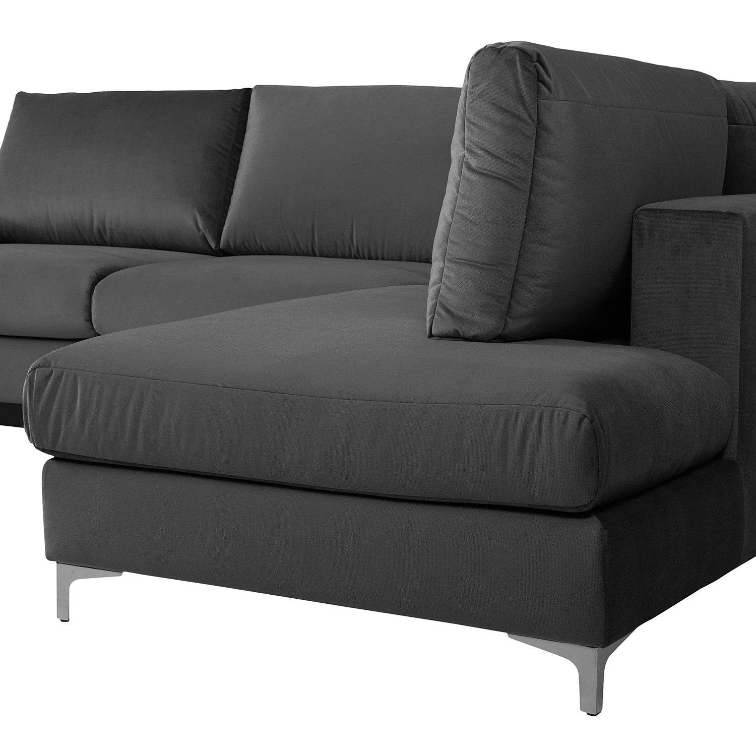 Jack & Alice Canapé d’angle Baitz I - Tissu - Velours Krysia: Anthracite - Méridienne longue à droite (vue de face) 25 Jack & Alice Canapé d’angle Baitz I - Tissu - Velours Krysia: Anthracite - Méridienne longue à droite (vue de face) – Image 23