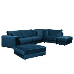 Jack & Alice Canapé d’angle Oakey I - Velours - Bleu foncé - Angle à droite (vu de face)