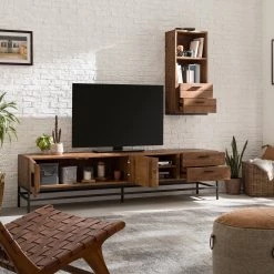 Ars manufacti Meuble TV Grasby III - Pin recyclé / Métal - Pin foncé / Noir -Meubles de salon Soldes 1000168568 191126 17373500028 MOOD DETAILS P000000001000168568 mood