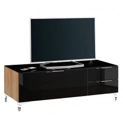 Maja Möbel Meuble TV Shino II - Verre noir / Imitation chêne de Riviera