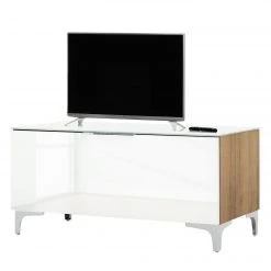 Maja Möbel Meuble TV Shino I - Verre blanc / Imitation chêne de Riviera