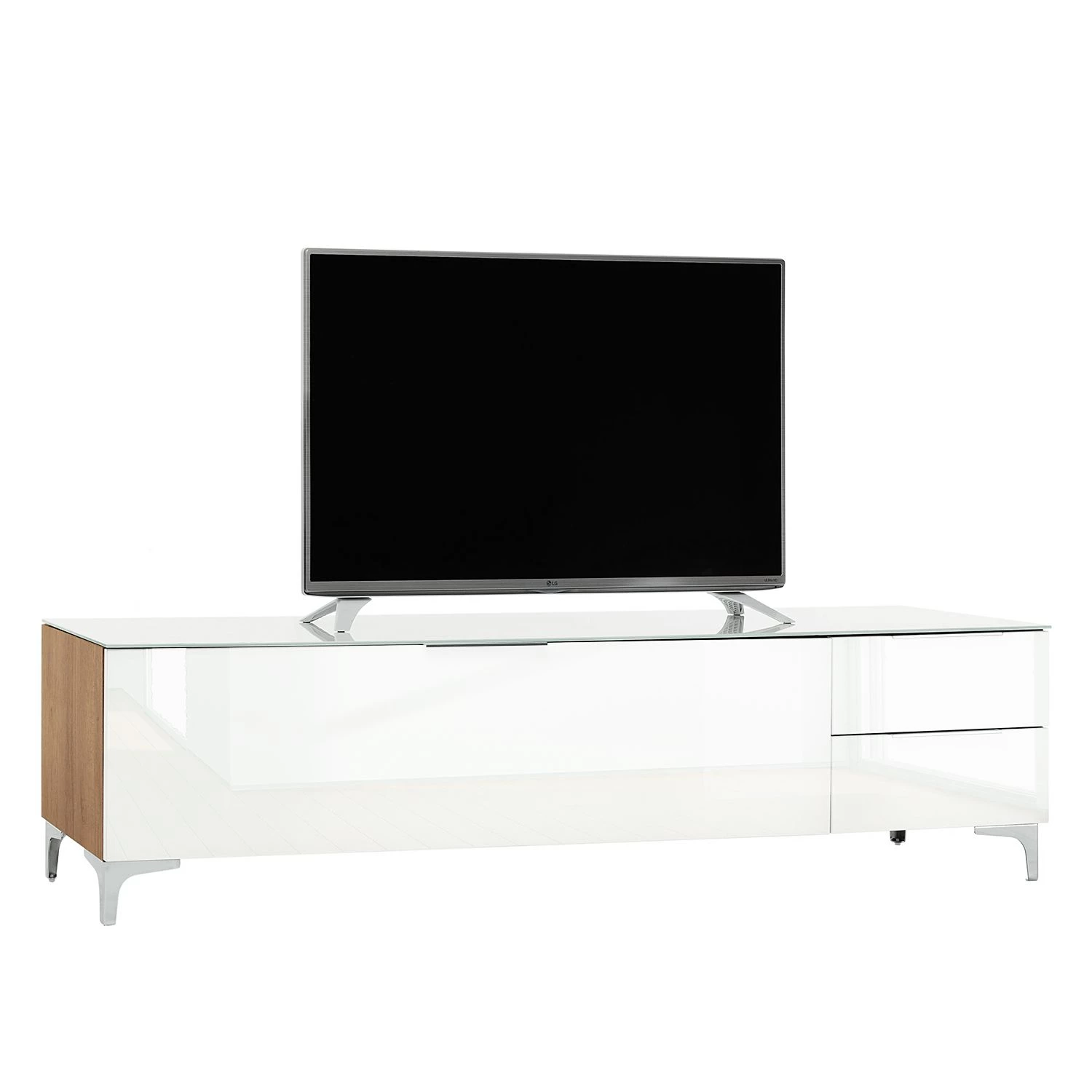 Maja Möbel Meuble TV Shino IV - Verre blanc / Imitation chêne de Riviera 3 Maja Möbel Meuble TV Shino IV - Verre blanc / Imitation chêne de Riviera