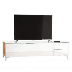 Maja Möbel Meuble TV Shino II - Verre blanc / Imitation chêne de Riviera