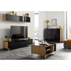 Maja Möbel Meuble TV Shino IV - Verre noir / Imitation chêne de Riviera -Meubles de salon Soldes 1000170624 190418 12393900128 MOOD GALLERYIMAGES P000000001000170624 mood