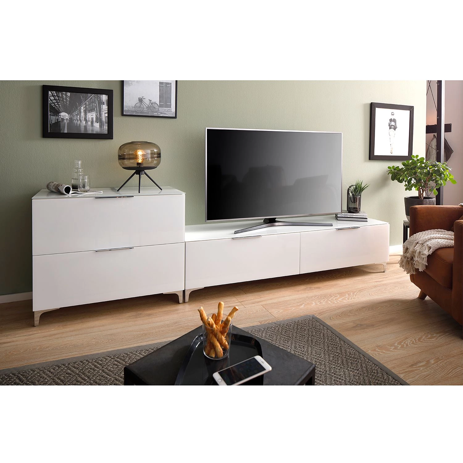 Maja Möbel Commode Shino I - Verre blanc / Blanc - Hauteur : 77 cm 6 Maja Möbel Commode Shino I - Verre blanc / Blanc - Hauteur : 77 cm – Image 4