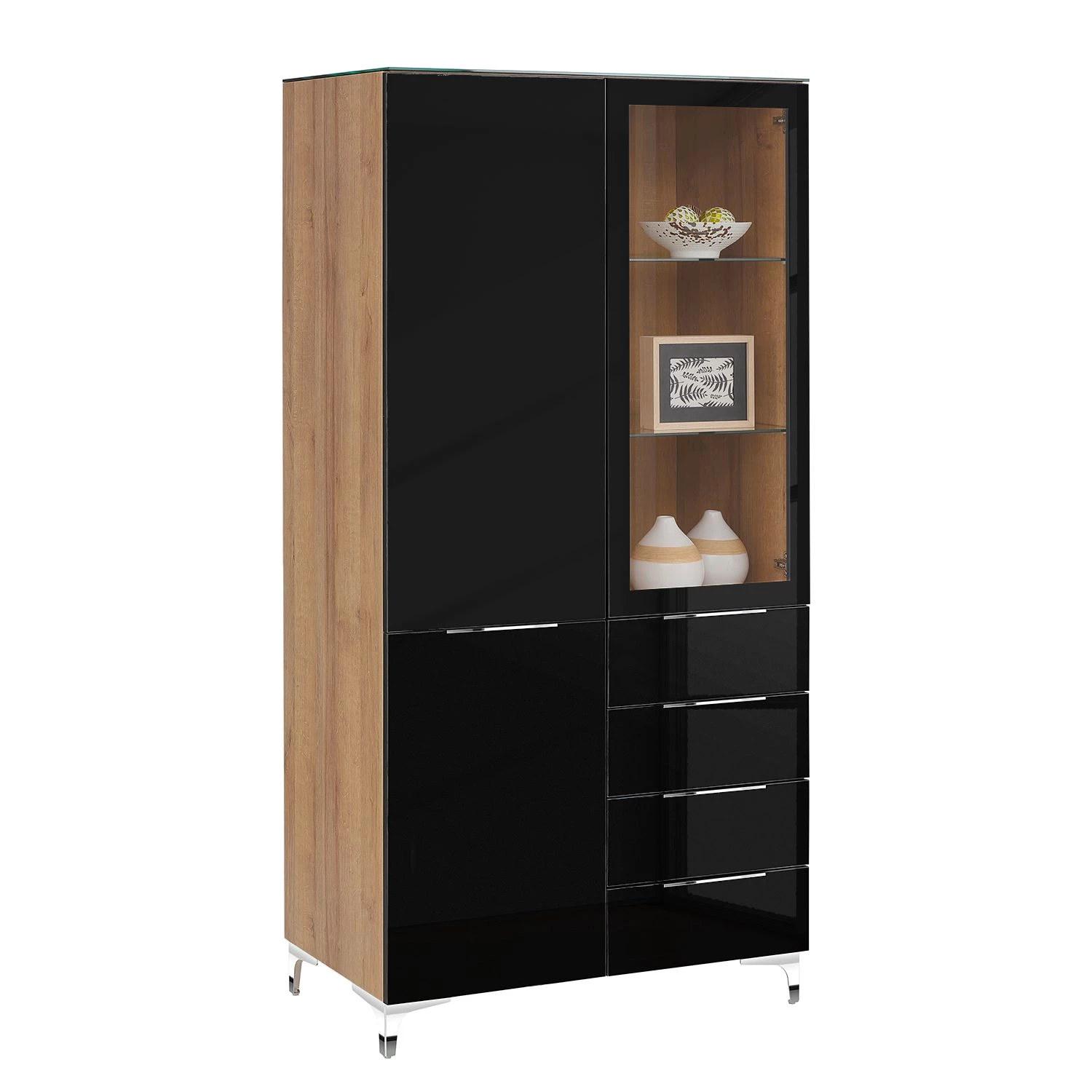 Maja Möbel Vitrine Shino - Verre noir / Imitation chêne de Riviera 3 Maja Möbel Vitrine Shino - Verre noir / Imitation chêne de Riviera
