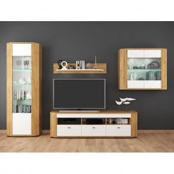 Loftscape Ensemble meubles TV Machado (4 éléments) - Blanc brillant / Imitation chêne Grandson