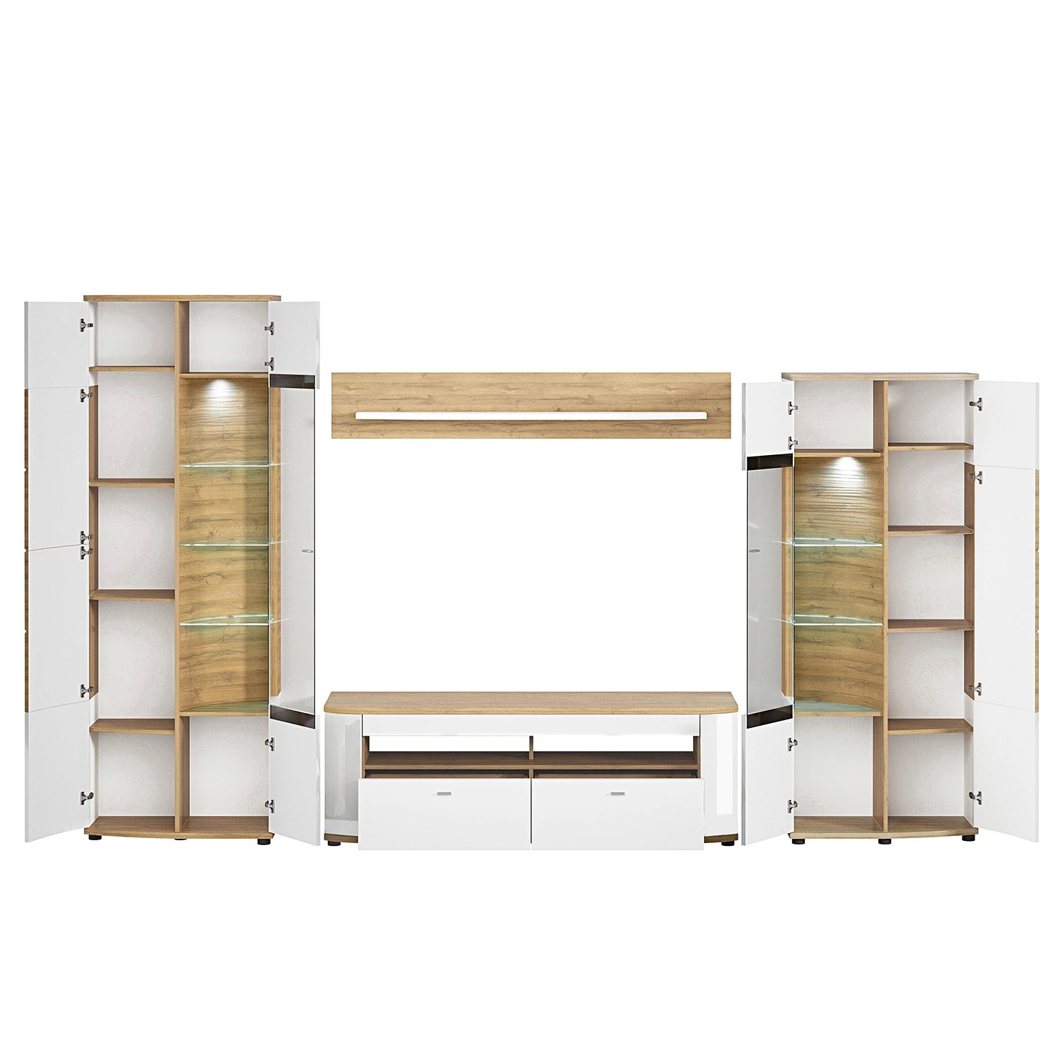 Loftscape Ensemble meubles TV Jaguare (4 éléments) - Blanc brillant / Imitation chêne Ribbeck 5 Loftscape Ensemble meubles TV Jaguare (4 éléments) - Blanc brillant / Imitation chêne Ribbeck – Image 3