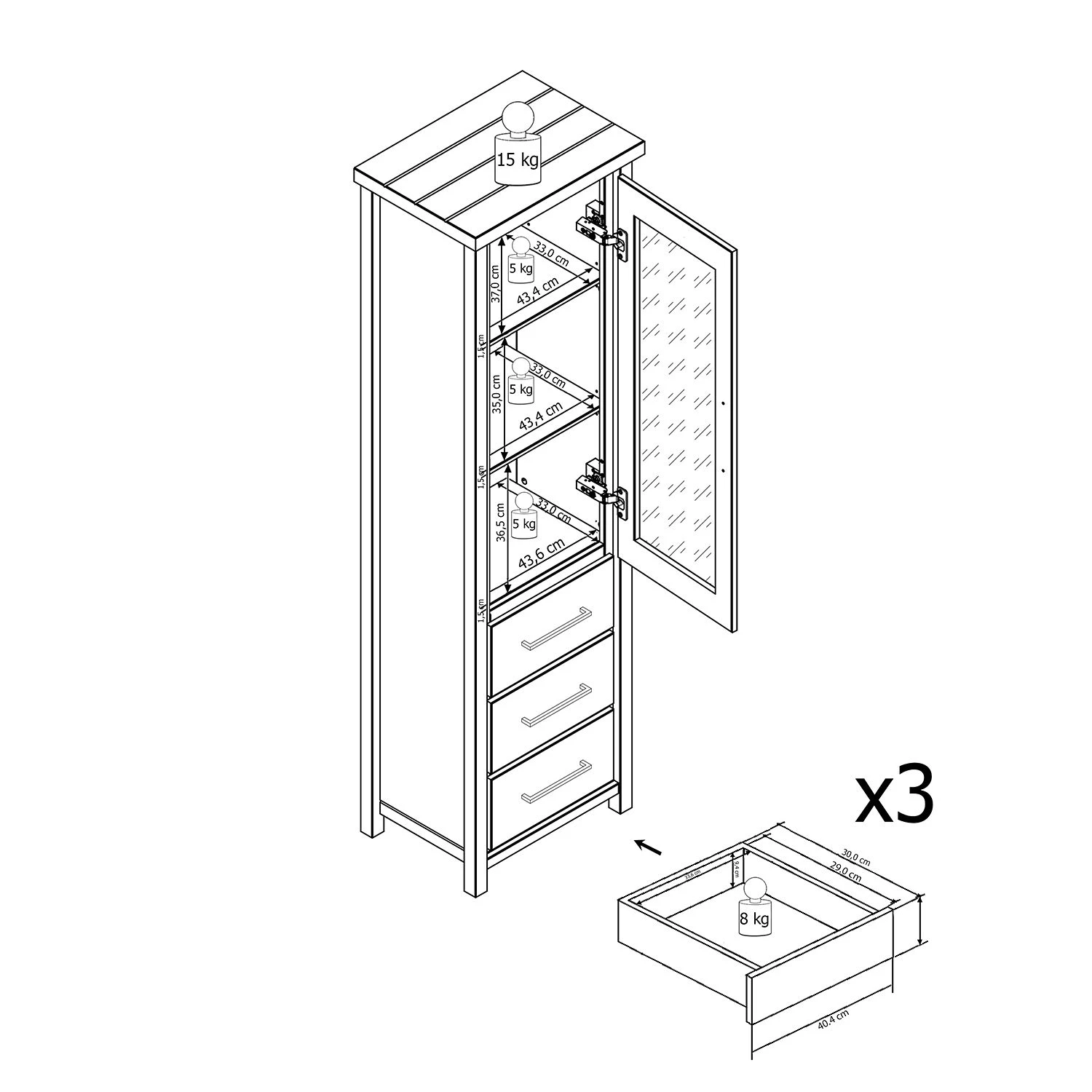 Ridgevalley Vitrine Touros II - Pin massif - Pin blanc / Gris 7 Ridgevalley Vitrine Touros II - Pin massif - Pin blanc / Gris – Image 5