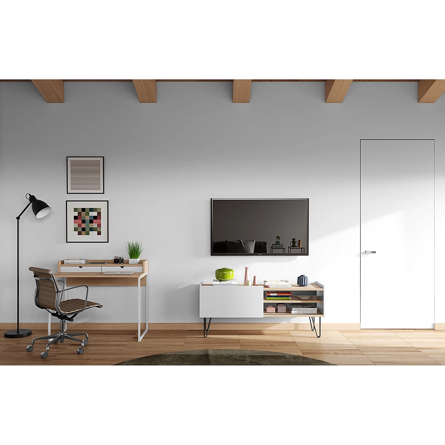 Temahome Meuble TV Nina - Chêne / Blanc 4 Temahome Meuble TV Nina - Chêne / Blanc – Image 2