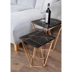 Jack & Alice Bouts de canapé Towa (2 éléments) - Acacia massif / Métal - Noir / Or -Meubles de salon Soldes 1000172945 211019 131829000021 MOOD DETAILS P000000001000172945 mood