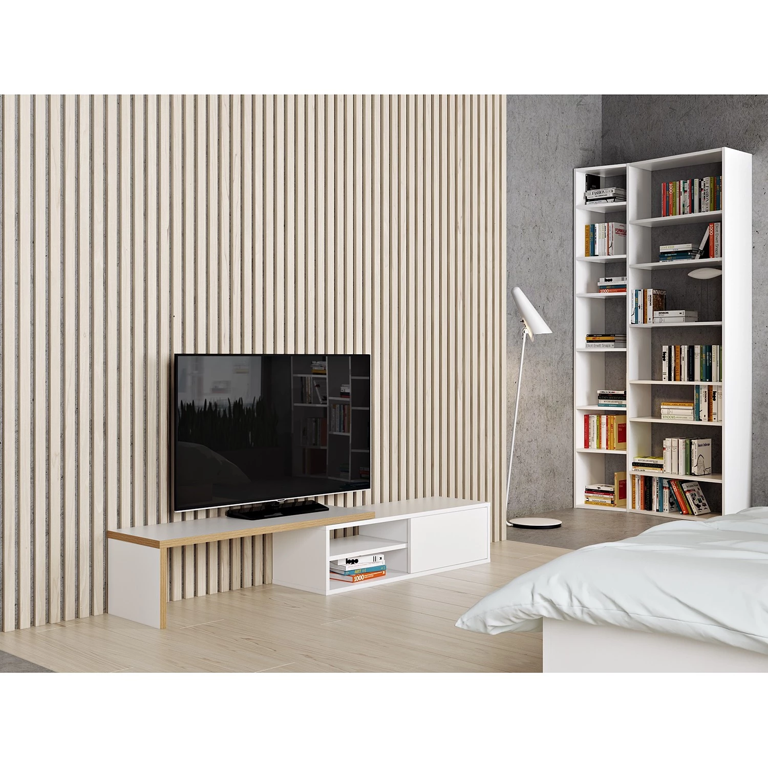 Temahome Meuble TV Echo - blanc / marron clair 4 Temahome Meuble TV Echo - blanc / marron clair – Image 2