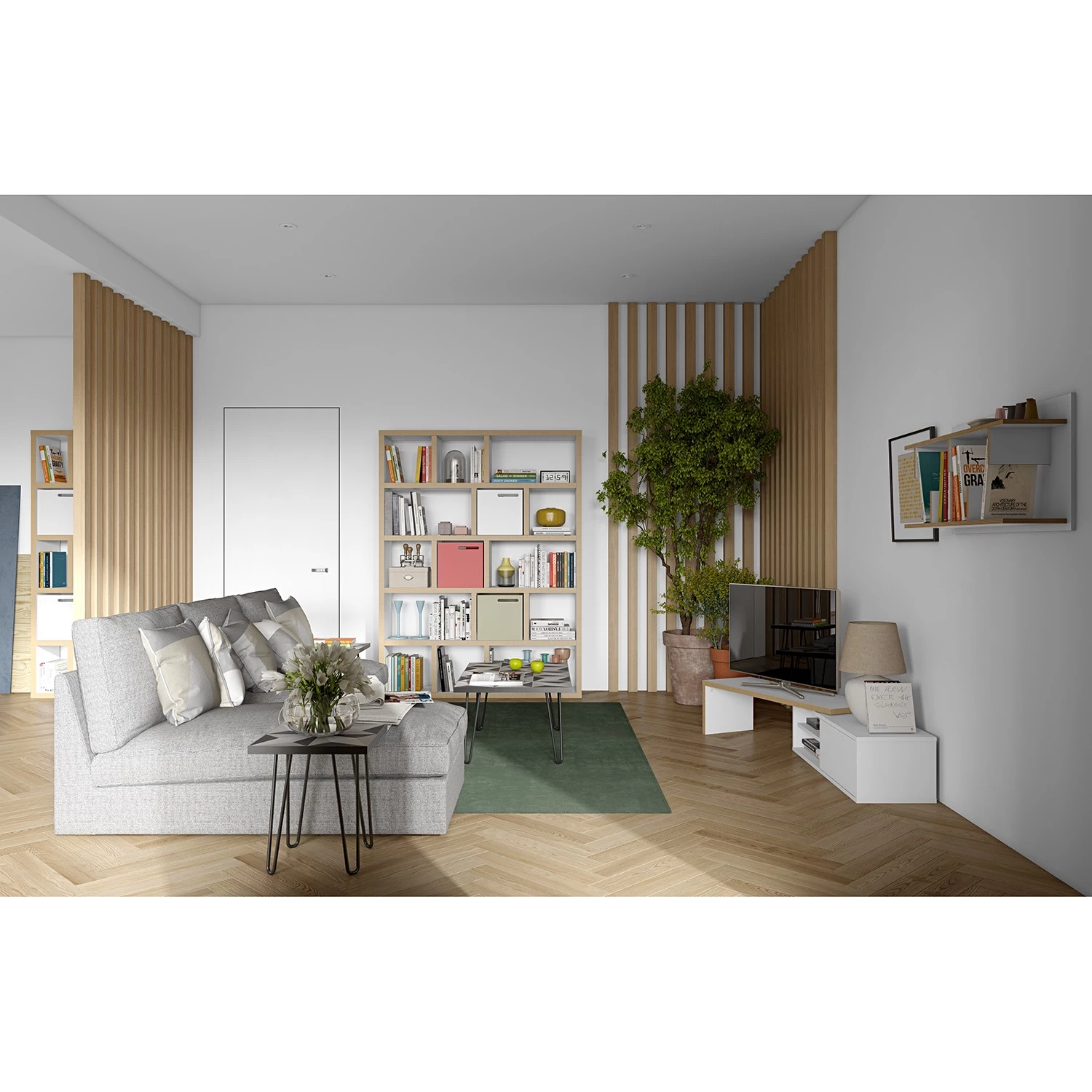 Temahome Meuble TV Echo - blanc / marron clair 6 Temahome Meuble TV Echo - blanc / marron clair – Image 4
