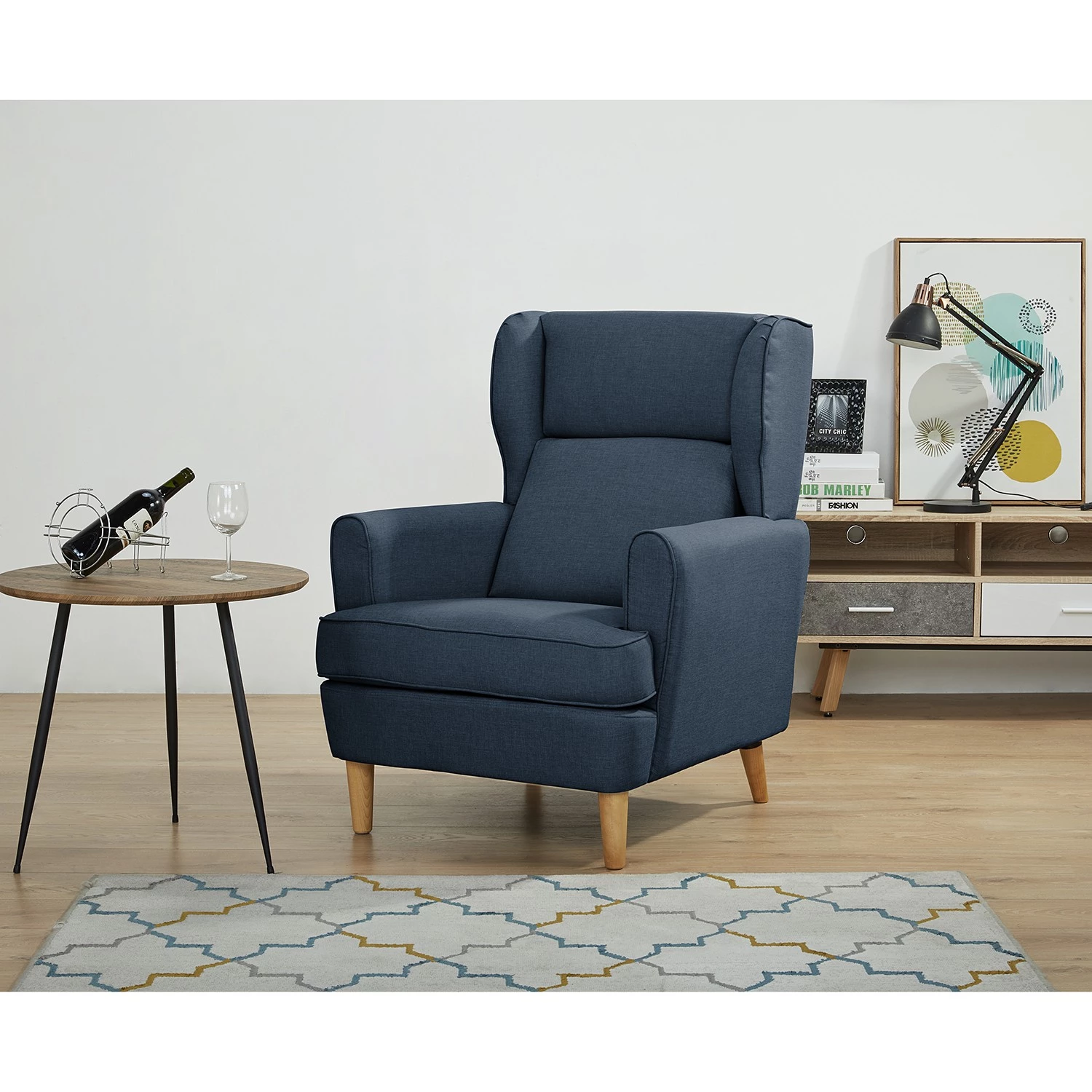Maison Belfort Fauteuil bergère Boddin I - Tissu - Bleu jean 4 Maison Belfort Fauteuil bergère Boddin I - Tissu - Bleu jean – Image 2