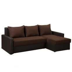 Fredriks Canapé d’angle Kardinya - Imitation cuir / Microfibre - Marron foncé - Méridienne courte à droite (vue de face)