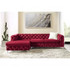 Jack & Alice Canapé d’angle Leominster - Velours - Bordeaux - Méridienne longue à gauche (vue de face) -Meubles de salon Soldes 1000176174 190607 15400300017 MOOD GALLERYIMAGES P000000001000176174 mood