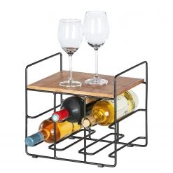 WENKO Range-bouteilles Loft I - Bambou massif / Acier inoxydable - Bambou / Noir -Meubles de salon Soldes 1000176884 190627 16584000062 GALLERYIMAGES P000000001000176884