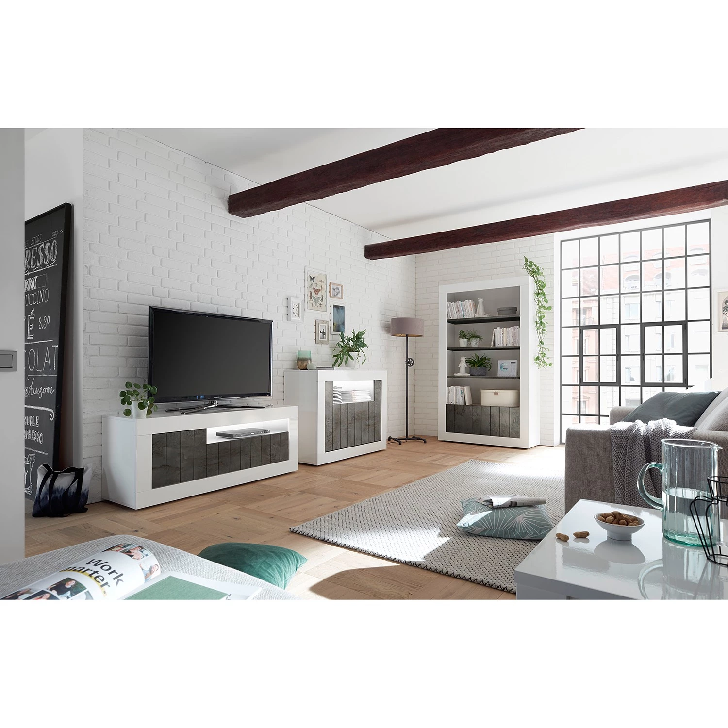 LC Spa Meuble TV Urbino - Gris foncé / Blanc 4 LC Spa Meuble TV Urbino - Gris foncé / Blanc – Image 2
