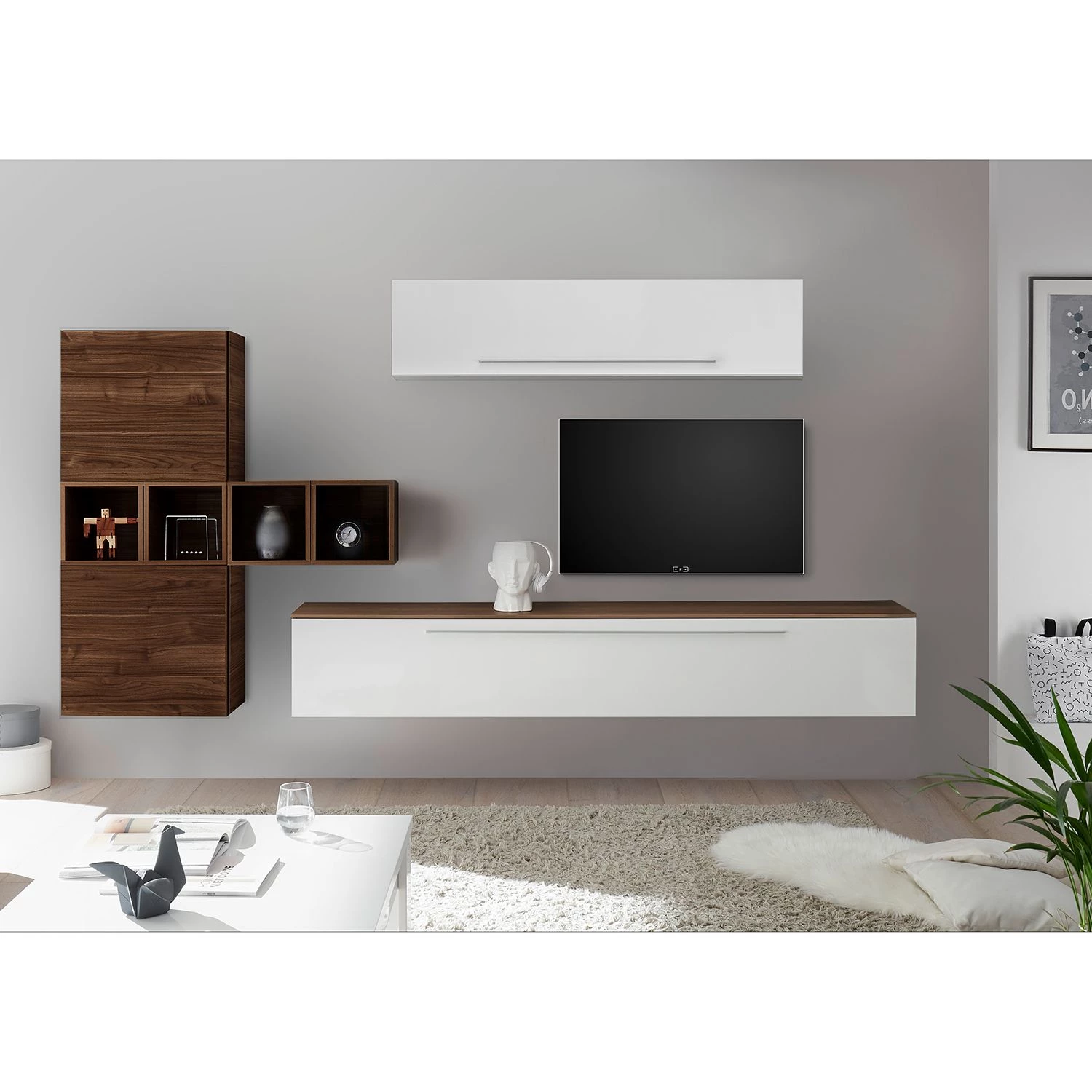 LC Spa Ensemble meubles TV Infinity VI (9 él.) - Blanc / Imitation noyer foncé 3 LC Spa Ensemble meubles TV Infinity VI (9 él.) - Blanc / Imitation noyer foncé