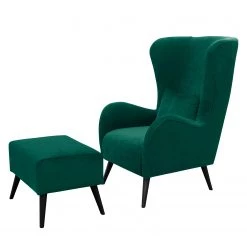 Jack & Alice Fauteuil Pillig - Velours - Vert vieilli - Avec repose-pieds
