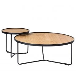 Fredriks Table basse Permet - Placage en bois véritable - Chêne / Noir - Diamètre : 100 cm -Meubles de salon Soldes 1000182058 210323 15235101725 DETAILS P000000001000182058