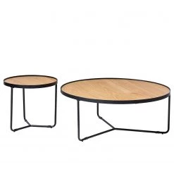 Fredriks Table basse Permet - Placage en bois véritable - Chêne / Noir - Diamètre : 50 cm -Meubles de salon Soldes 1000182059 200211 16020000015 DETAILS P000000001000182059