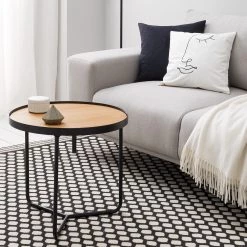 Fredriks Table basse Permet - Placage en bois véritable - Chêne / Noir - Diamètre : 50 cm -Meubles de salon Soldes 1000182059 200218 06040200012 MOOD DETAILS P000000001000182059 mood