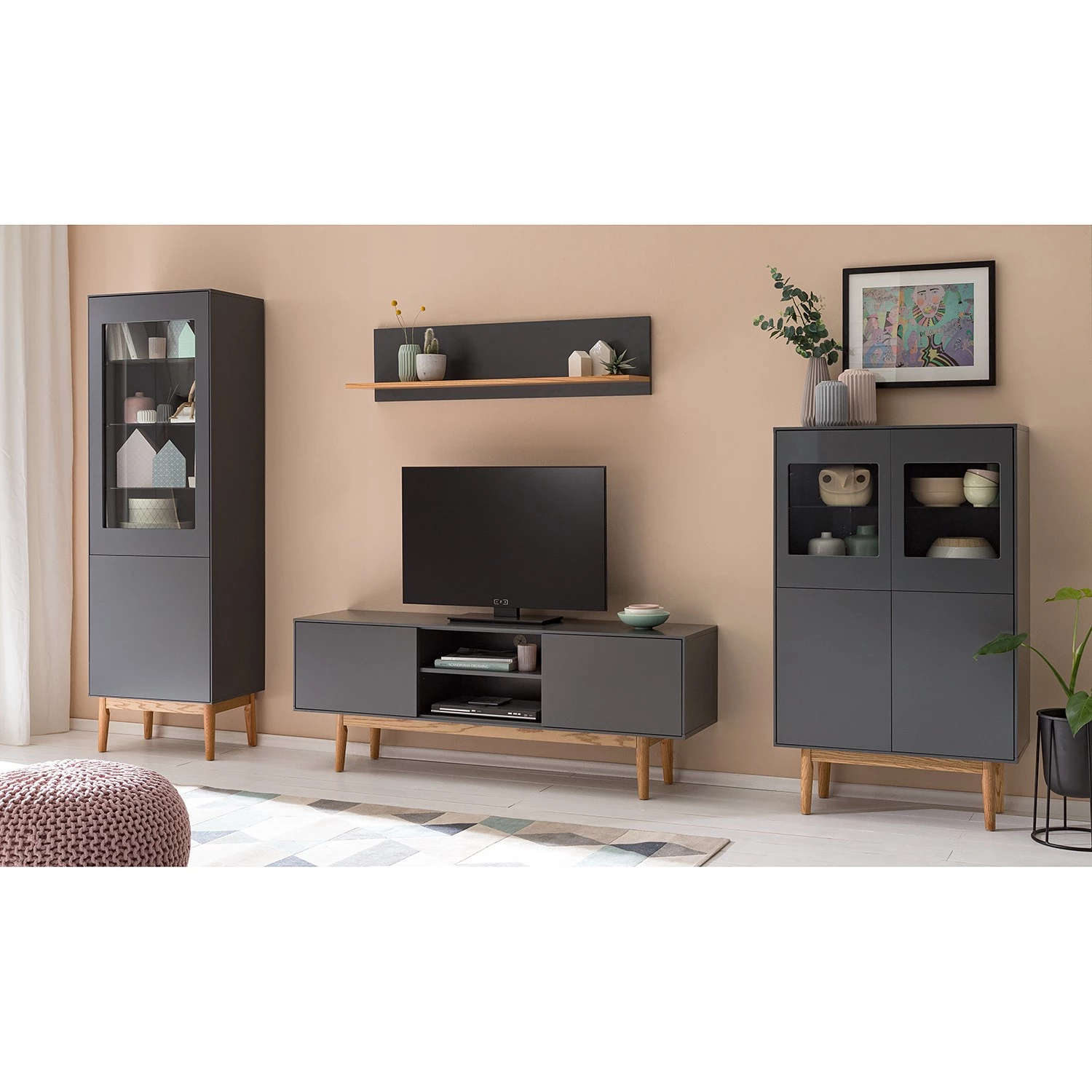 Mørteens Ensemble meubles TV Lindholm IV (3 él.) - Partiellement en chêne massif - Gris 4 Mørteens Ensemble meubles TV Lindholm IV (3 él.) - Partiellement en chêne massif - Gris – Image 2