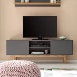 Mørteens Ensemble meubles TV Lindholm III (4 él.) - Partiellement en chêne massif - Gris -Meubles de salon Soldes 1000182337 200108 13510300034 DETAILS P000000001000182337