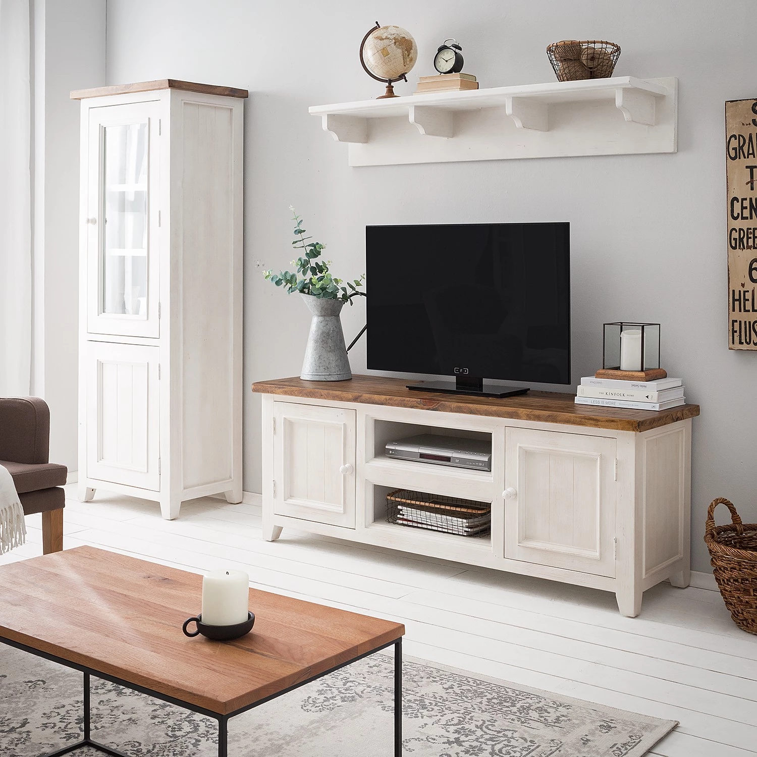 Maison Belfort Meubles TV muraux Balignton III (3 él.) - Pin massif - Blanc / Pin 3 Maison Belfort Meubles TV muraux Balignton III (3 él.) - Pin massif - Blanc / Pin