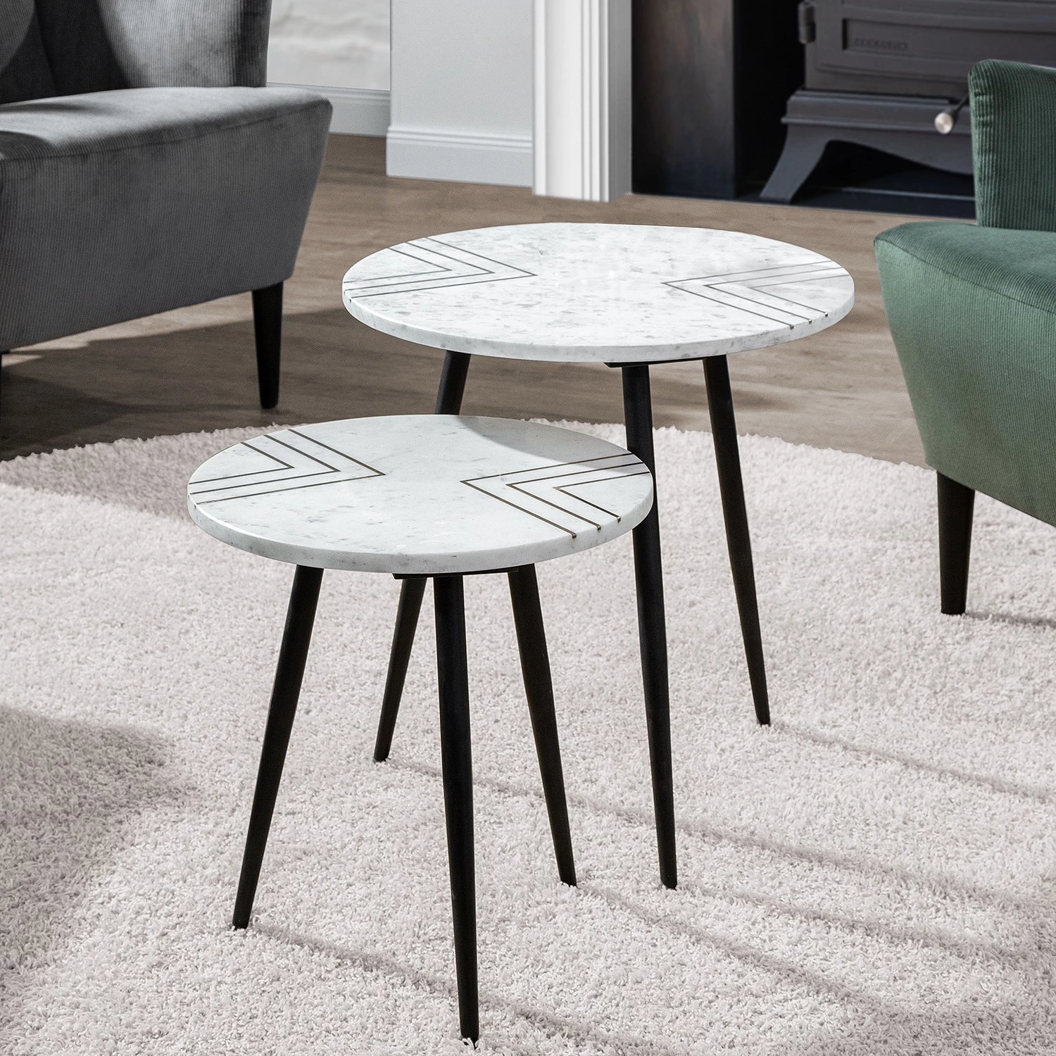 Jack & Alice Tables gigognes Marbollo IV (2 éléments) - Marbre / Métal - Blanc / Noir 4 Jack & Alice Tables gigognes Marbollo IV (2 éléments) - Marbre / Métal - Blanc / Noir – Image 2