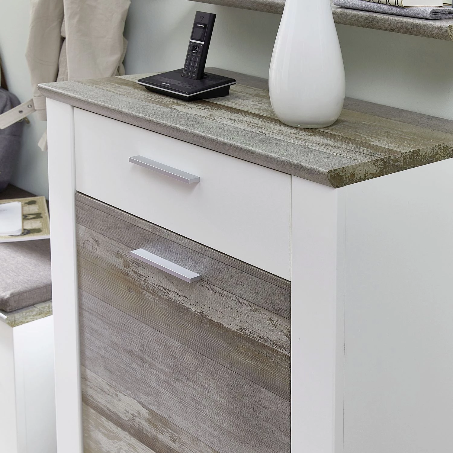 Loftscape Meuble d’entrée Bickley - Blanc / Imitation bois flotté 6 Loftscape Meuble d’entrée Bickley - Blanc / Imitation bois flotté – Image 4