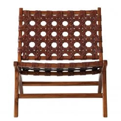 Ars manufacti Fauteuil design Copan - Cuir tressé / Teck massif - marron cognac / Teck -Meubles de salon Soldes 1000183944 200204 15373200002 DETAILS P000000001000183944