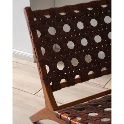 Ars manufacti Fauteuil design Copan - Cuir tressé / Teck massif - marron cognac / Teck -Meubles de salon Soldes 1000183944 200529 13221900003 DETAILS P000000001000183944