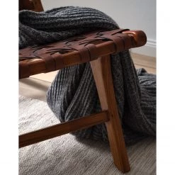 Ars manufacti Fauteuil design Copan - Cuir tressé / Teck massif - marron cognac / Teck -Meubles de salon Soldes 1000183944 200529 13222100004 DETAILS P000000001000183944