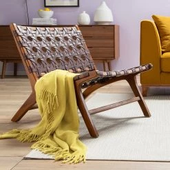 Ars manufacti Fauteuil design Copan - Cuir tressé / Teck massif - marron cognac / Teck -Meubles de salon Soldes 1000183944 210608 06021200034 MOOD DETAILS P000000001000183944 mood