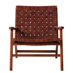 Ars manufacti Fauteuil design Bourbourg - Cuir tressé / Teck massif - marron cognac / Teck -Meubles de salon Soldes 1000183947 200204 15373200020 DETAILS P000000001000183947
