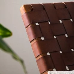 Ars manufacti Fauteuil design Bourbourg - Cuir tressé / Teck massif - marron cognac / Teck -Meubles de salon Soldes 1000183947 200529 13234800006 DETAILS P000000001000183947