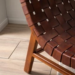 Ars manufacti Fauteuil design Bourbourg I - Cuir tressé / Teck massif - marron cognac / Teck -Meubles de salon Soldes 1000183949 200529 13275600003 DETAILS P000000001000183949