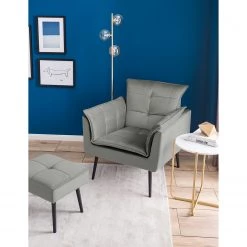 Jack & Alice Fauteuil Trilla - Avec repose-pieds - Velours - Gris -Meubles de salon Soldes 1000184273 210323 15252001937 MOOD DETAILS P000000001000184273 mood