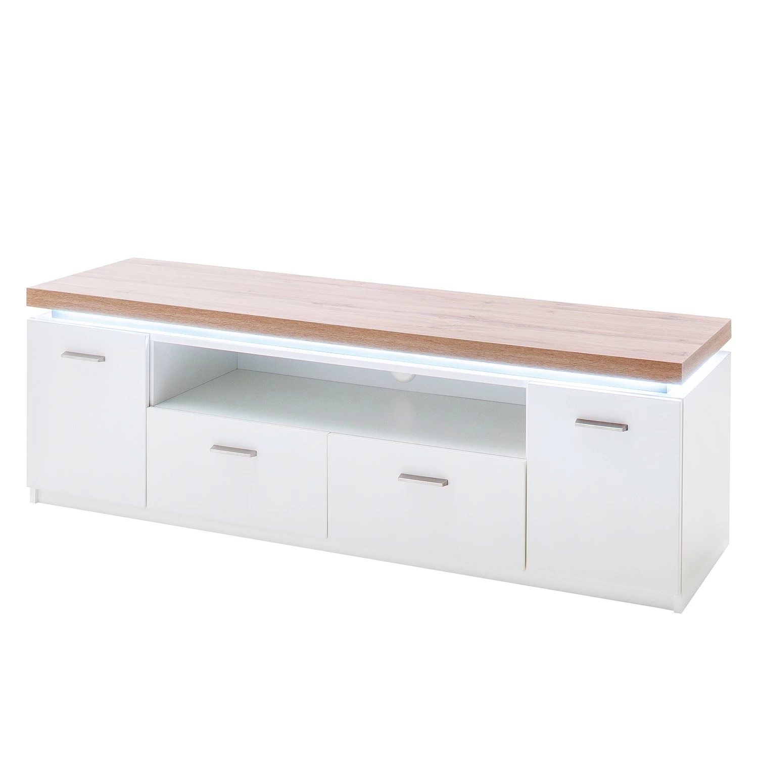 Loftscape Meuble TV Mundai - Avec éclairage - Blanc / Imitation chêne de Wotan 5 Loftscape Meuble TV Mundai - Avec éclairage - Blanc / Imitation chêne de Wotan – Image 3