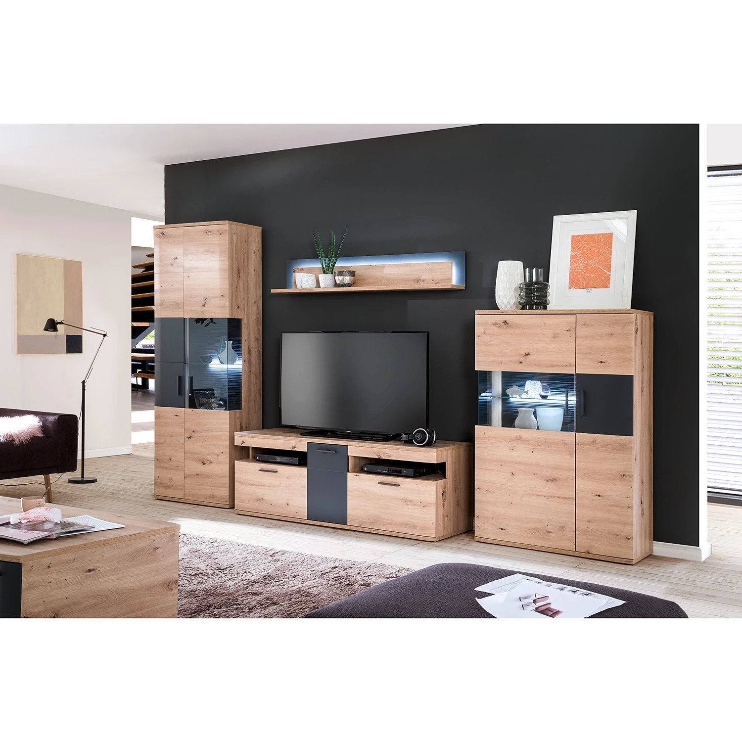 Naturoo Étagère murale Callington I - Imitation planches de chêne / Anthracite 4 Naturoo Étagère murale Callington I - Imitation planches de chêne / Anthracite – Image 2