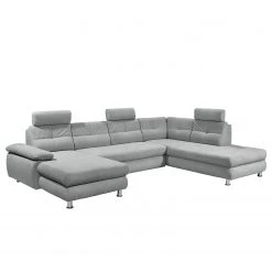 Fredriks Canapé panoramique Ordino - Tissu - Gris clair - Méridienne courte à gauche / longue à droite (vue de face)