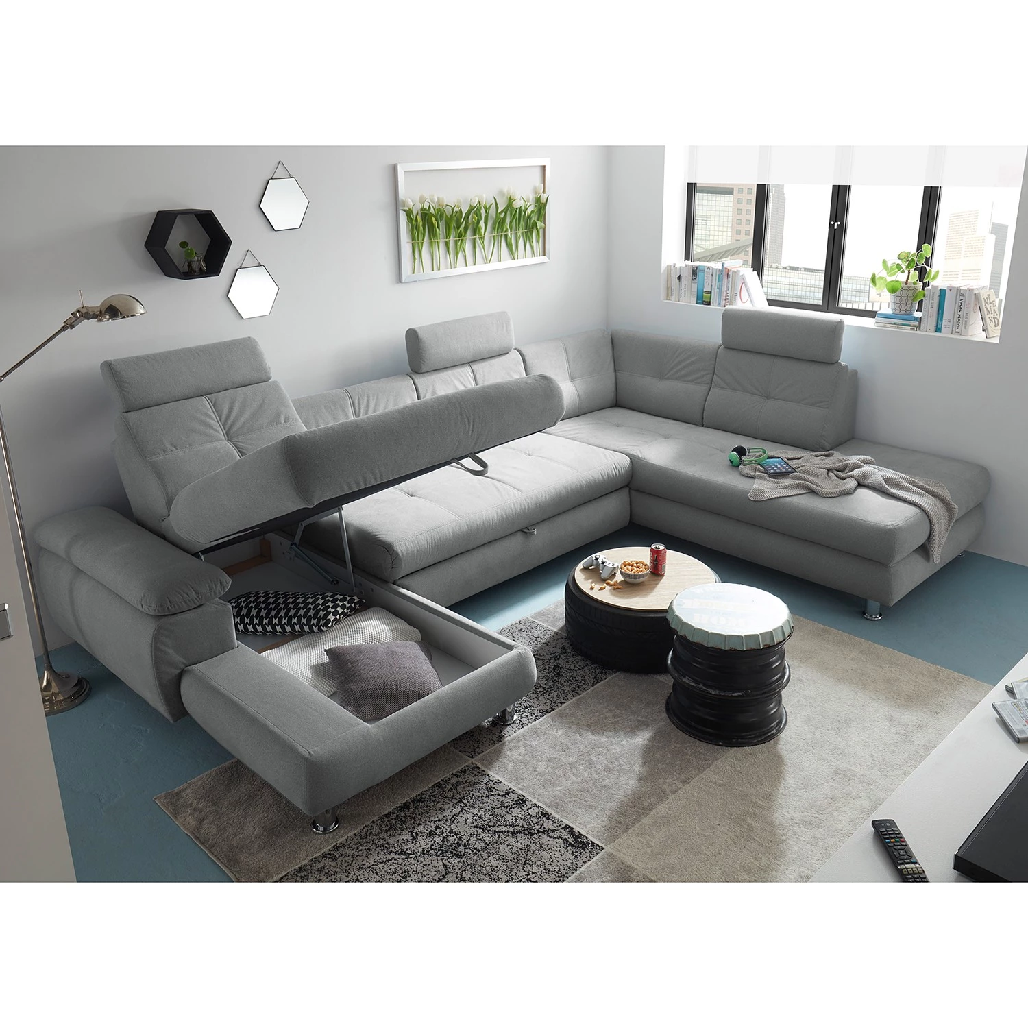 Fredriks Canapé panoramique Ordino - Tissu - Gris clair - Méridienne courte à gauche / longue à droite (vue de face) 6 Fredriks Canapé panoramique Ordino - Tissu - Gris clair - Méridienne courte à gauche / longue à droite (vue de face) – Image 4