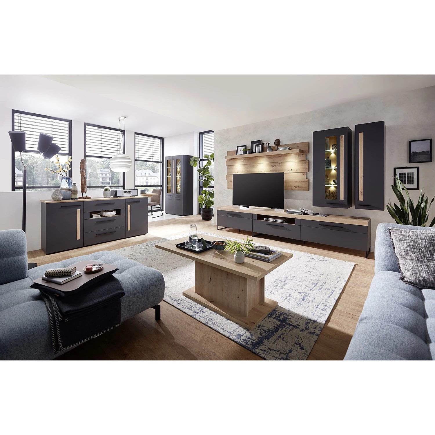 Red Living Ensemble meubles TV Parolin I (5 élém.) - Avec éclairage - Gris foncé 4 Red Living Ensemble meubles TV Parolin I (5 élém.) - Avec éclairage - Gris foncé – Image 2