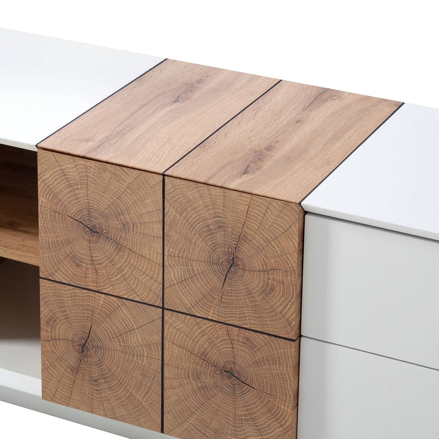 Loftscape Meuble TV Crecora - Blanc / Imitation chêne à grain fin 14 Loftscape Meuble TV Crecora - Blanc / Imitation chêne à grain fin – Image 12